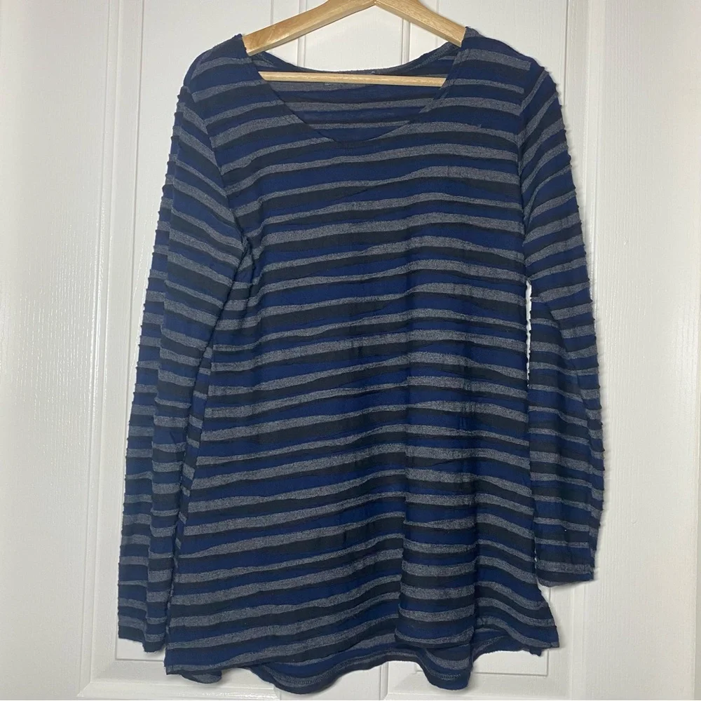Cut Loose Lagenlook Stripe Textured Long Sleeve Crewneck Shirt Top Size Medium M